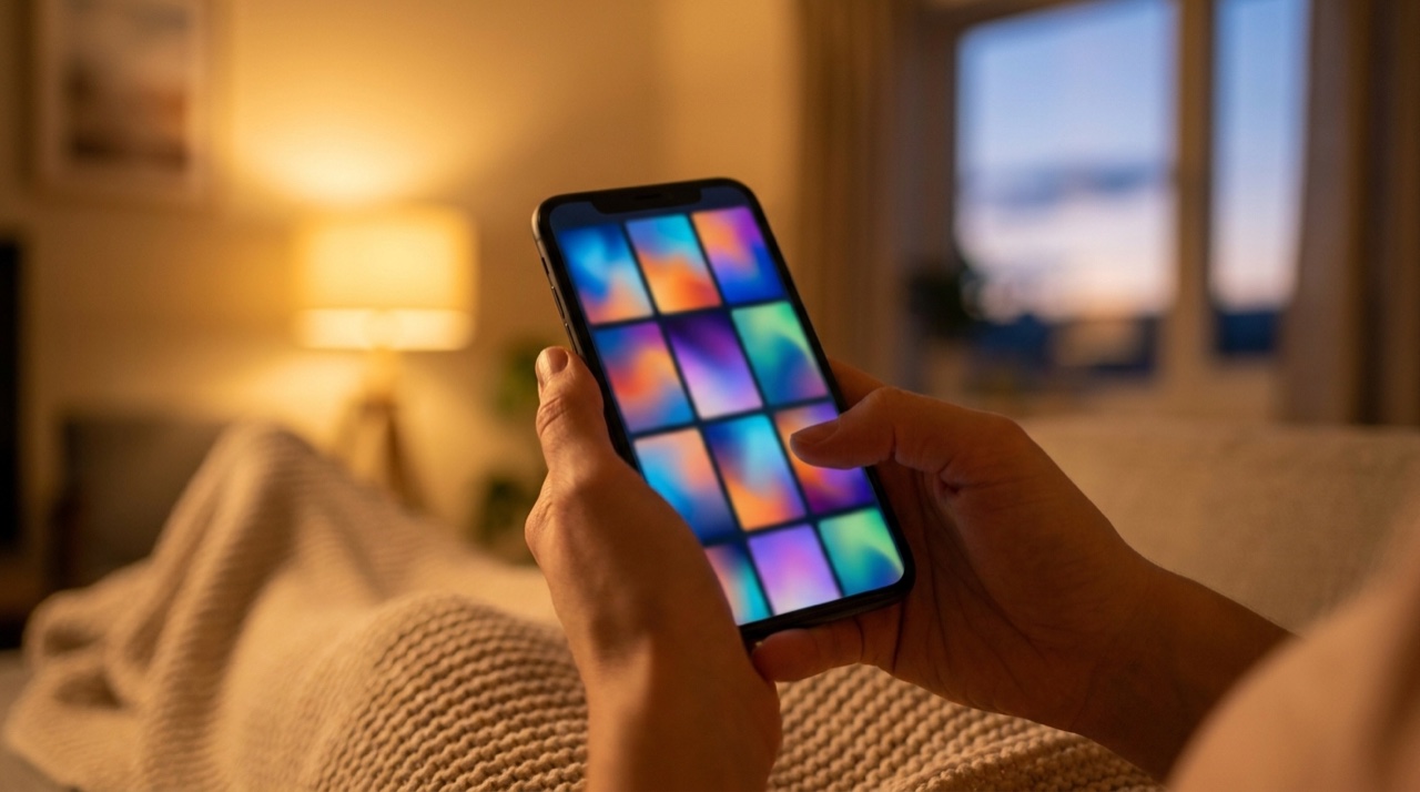 Celular exibindo o catálogo de um aplicativo de filmes